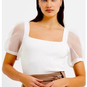 French Connection White Sheer Puff Sleeve Blouse